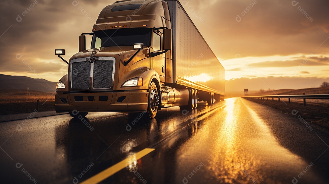 Caminhão dirigindo por uma rodovia em um dia ensolarado
