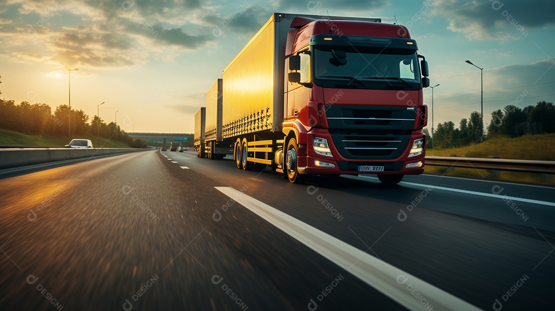 Caminhão dirigindo por uma rodovia em um dia ensolarado