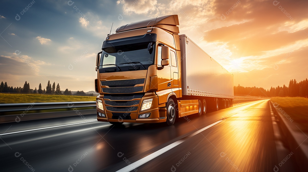 Caminhão dirigindo por uma rodovia em um dia ensolarado