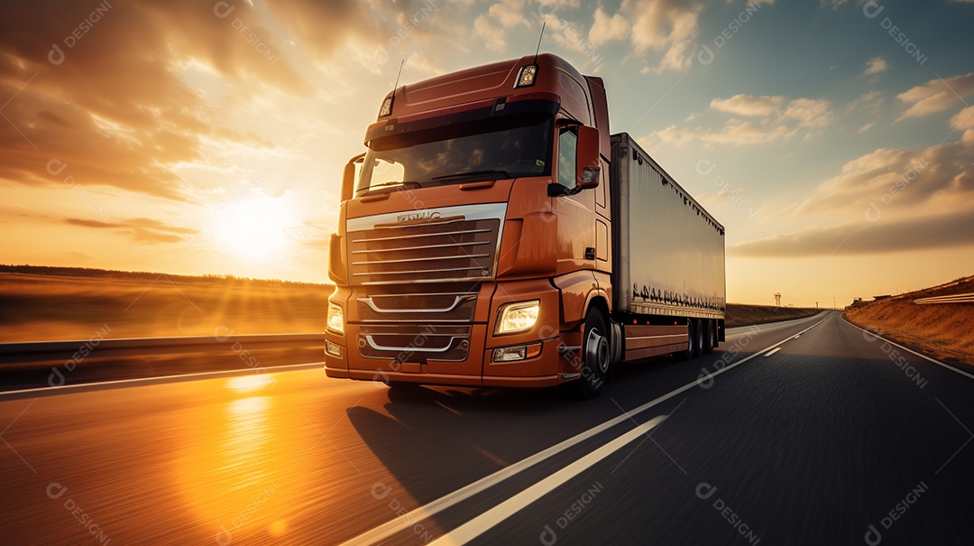Caminhão dirigindo por uma rodovia em um dia ensolarado