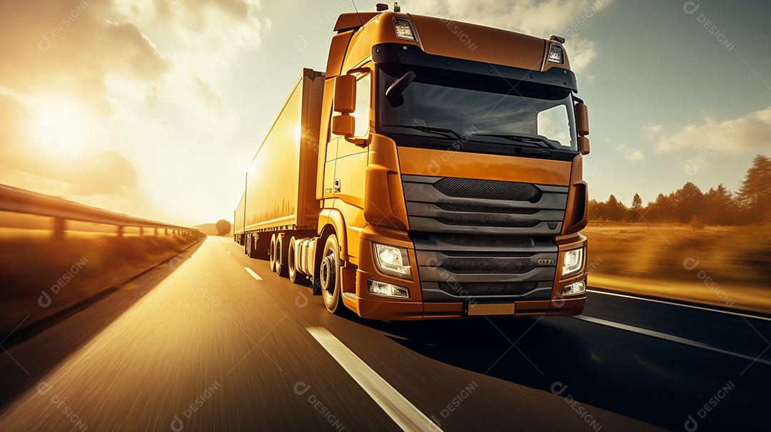 Caminhão dirigindo por uma rodovia em um dia ensolarado