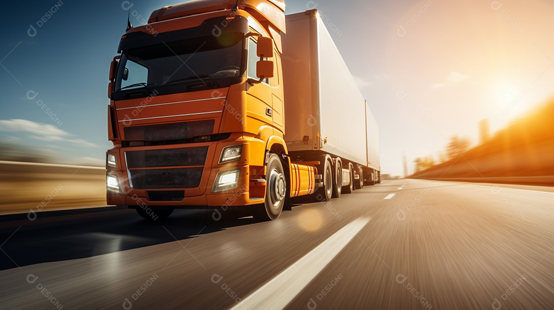 Caminhão dirigindo por uma rodovia em um dia ensolarado