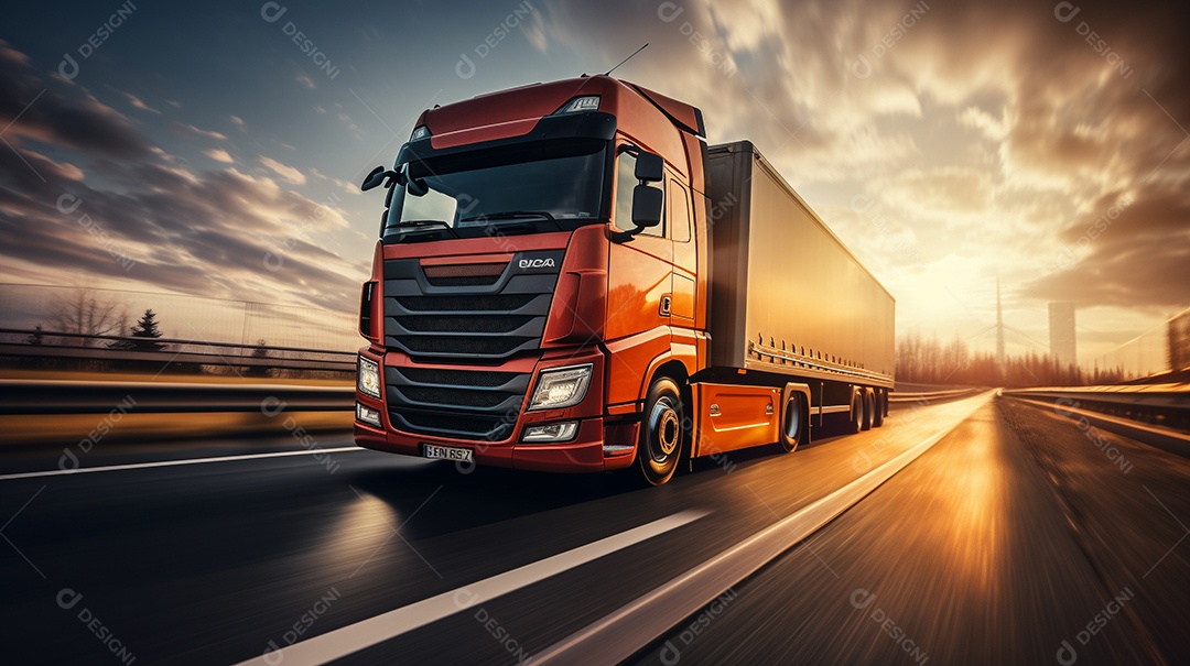 Caminhão dirigindo por uma rodovia em um dia ensolarado