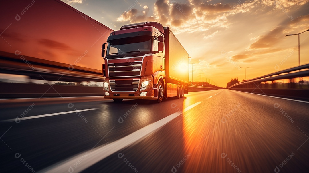 Caminhão dirigindo por uma rodovia em um dia ensolarado