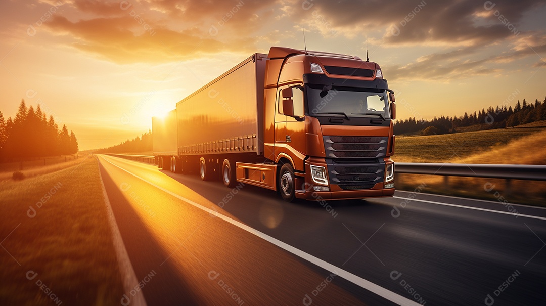 Caminhão dirigindo por uma rodovia em um dia ensolarado