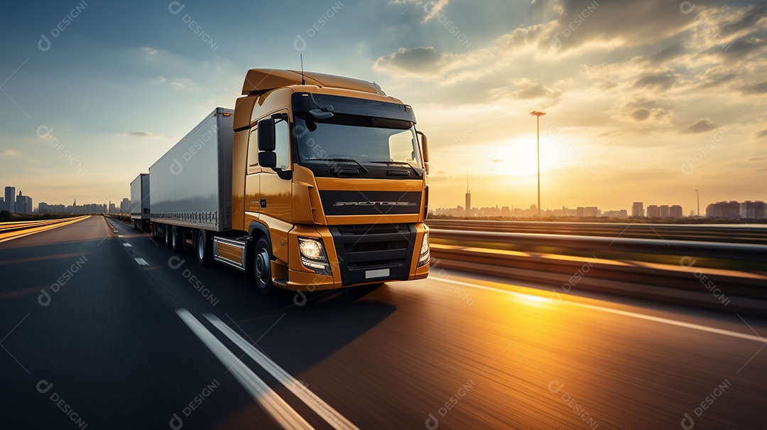 Caminhão dirigindo por uma rodovia em um dia ensolarado