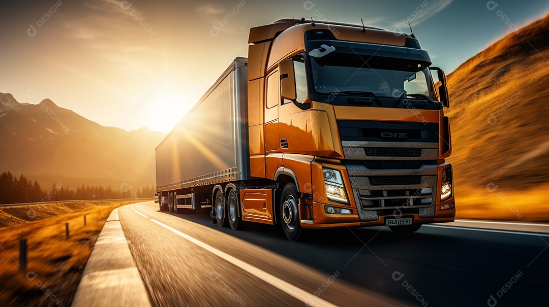 Caminhão dirigindo por uma rodovia em um dia ensolarado