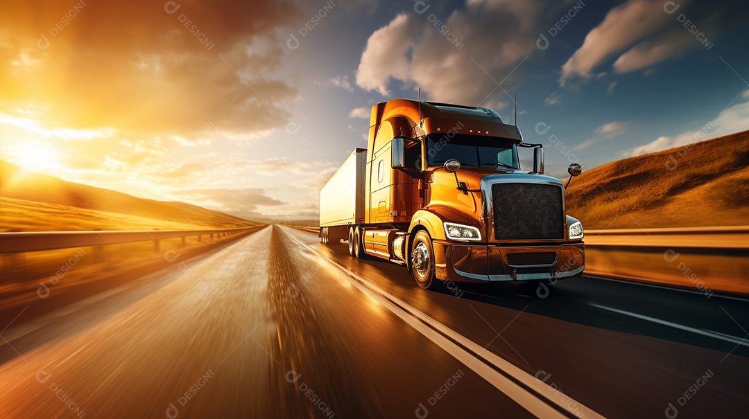 Caminhão dirigindo por uma rodovia em um dia ensolarado