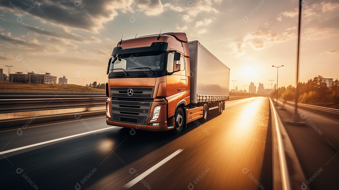 Caminhão dirigindo por uma rodovia em um dia ensolarado