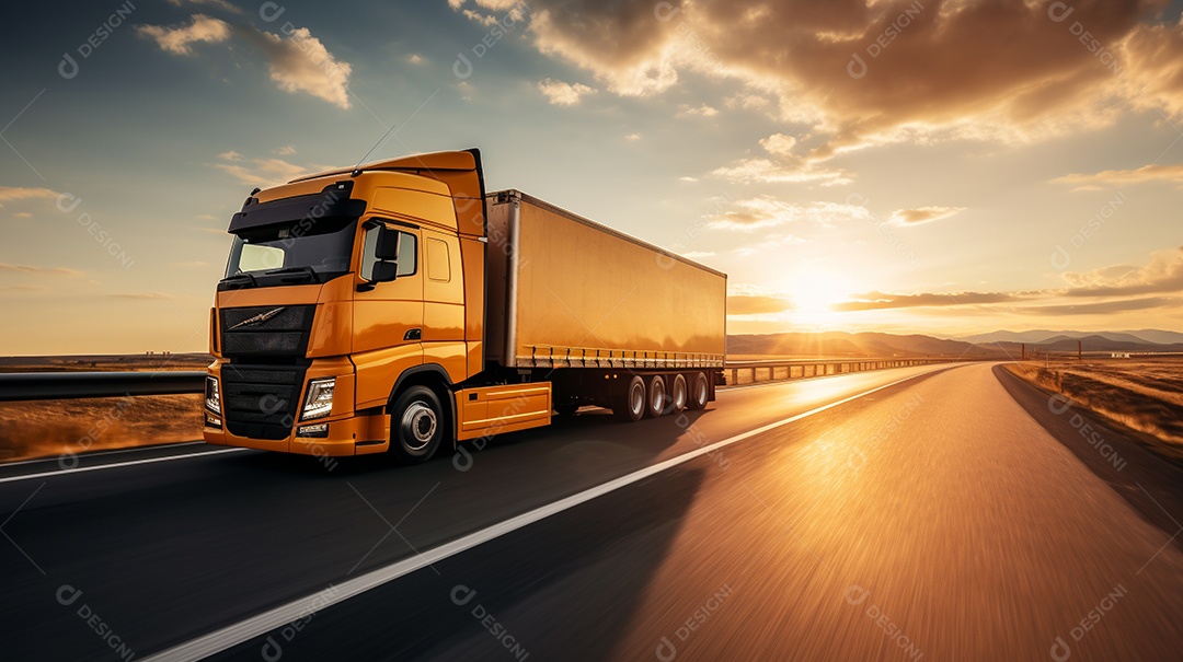 Caminhão dirigindo por uma rodovia em um dia ensolarado