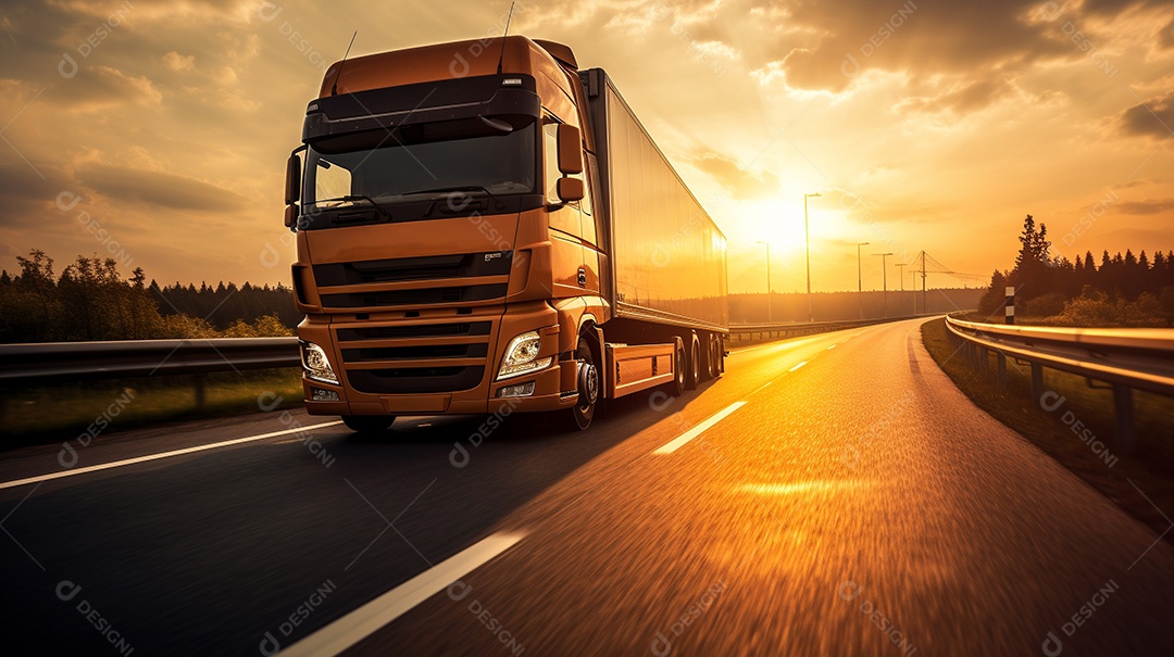 Caminhão dirigindo por uma rodovia em um dia ensolarado