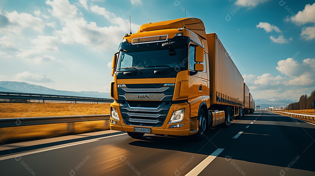 Caminhão dirigindo por uma rodovia em um dia ensolarado