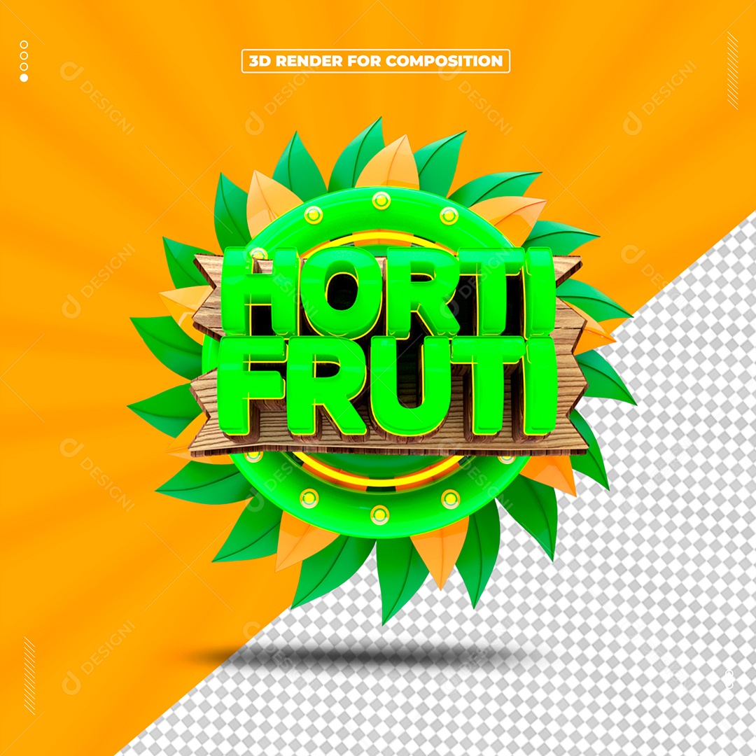 Hortifruti Selo 3D Verde para Composição PSD