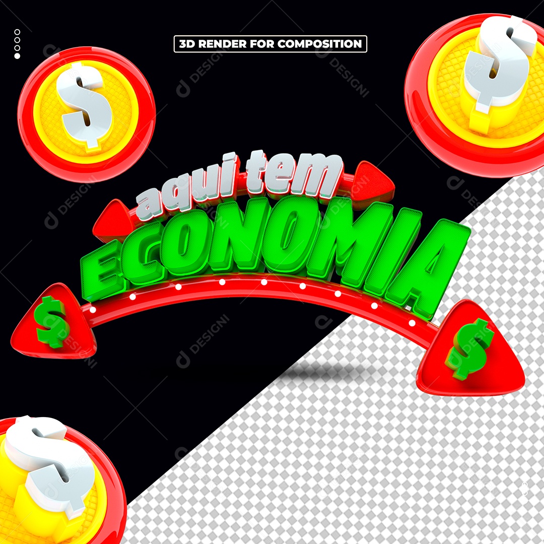 Aqui tem Economia Selo 3D Branco Verde para Composição PSD