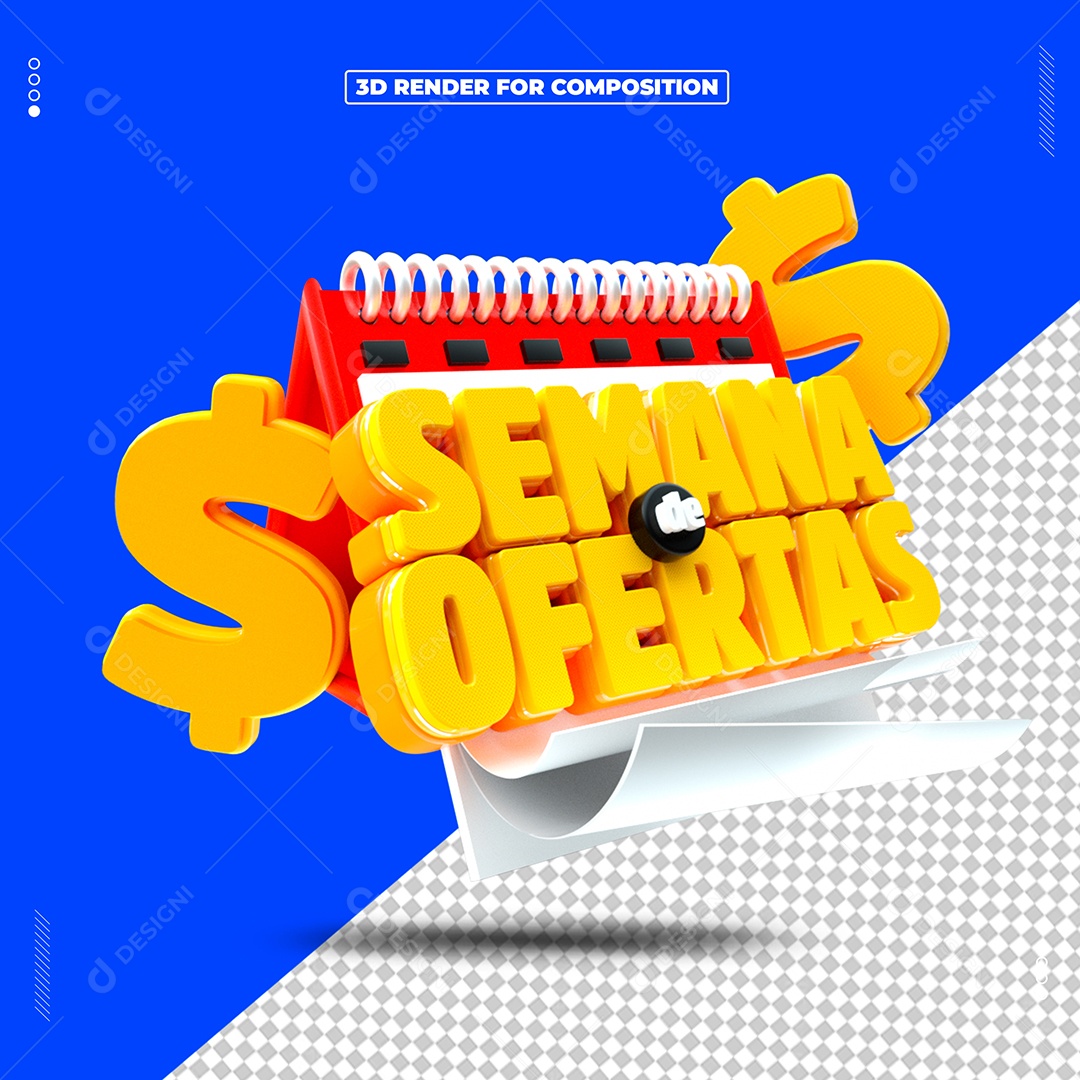 Semana De Ofertas Selo 3D Azul Amarelo para Composição PSD