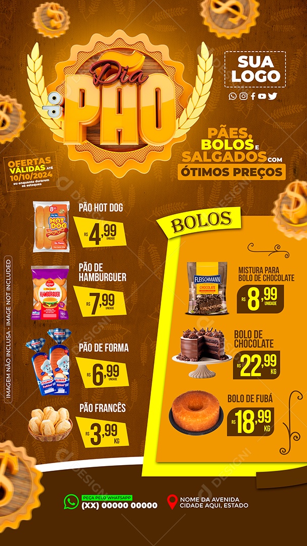 Story Dia do Pão Pães Bolos Salgados com Ótimos Preços Social Media PSD Editável