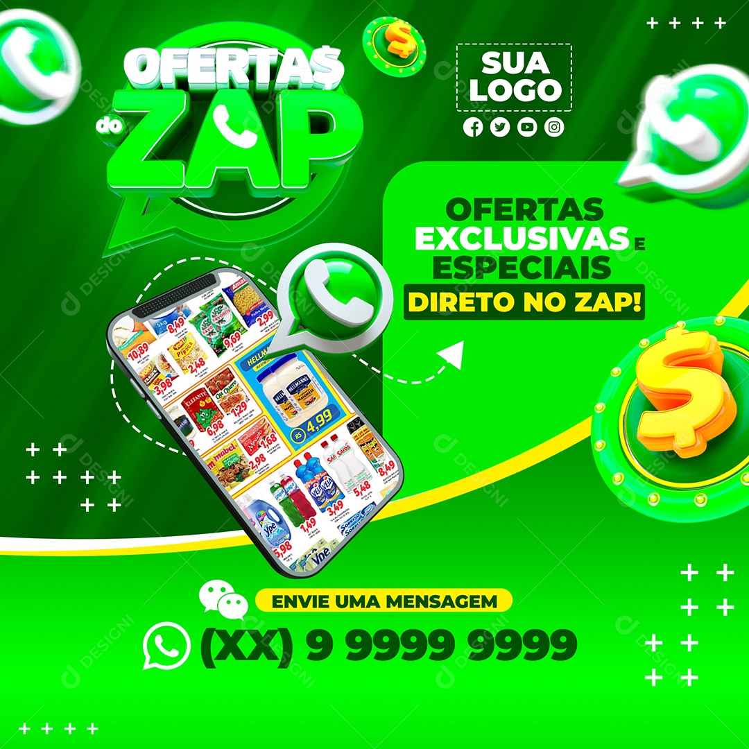 Ofertas do Zap Exclusivas e Especiais Direto no WhatsApp Social Media PSD Editável