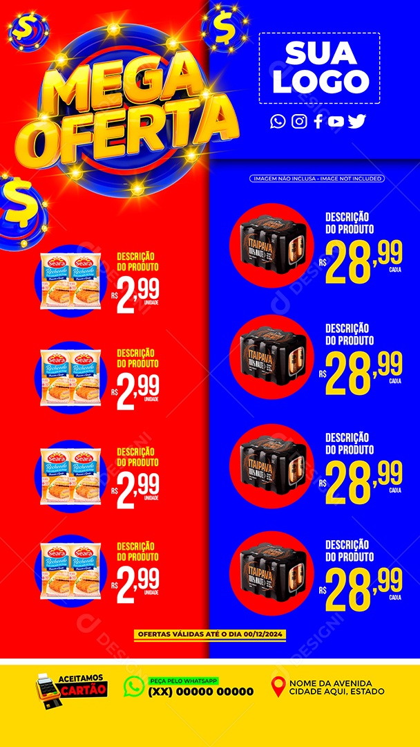 Story Mega Oferta Steak de Frango Recheado Cerveja Itaipava Social media PSD Editável