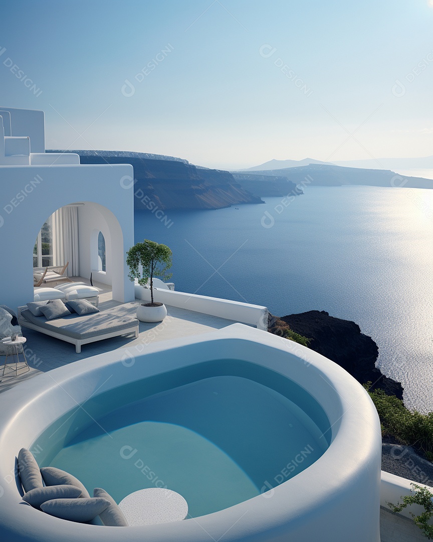 Projeto de casa do arquiteto Santorini Grécia com piscina externa