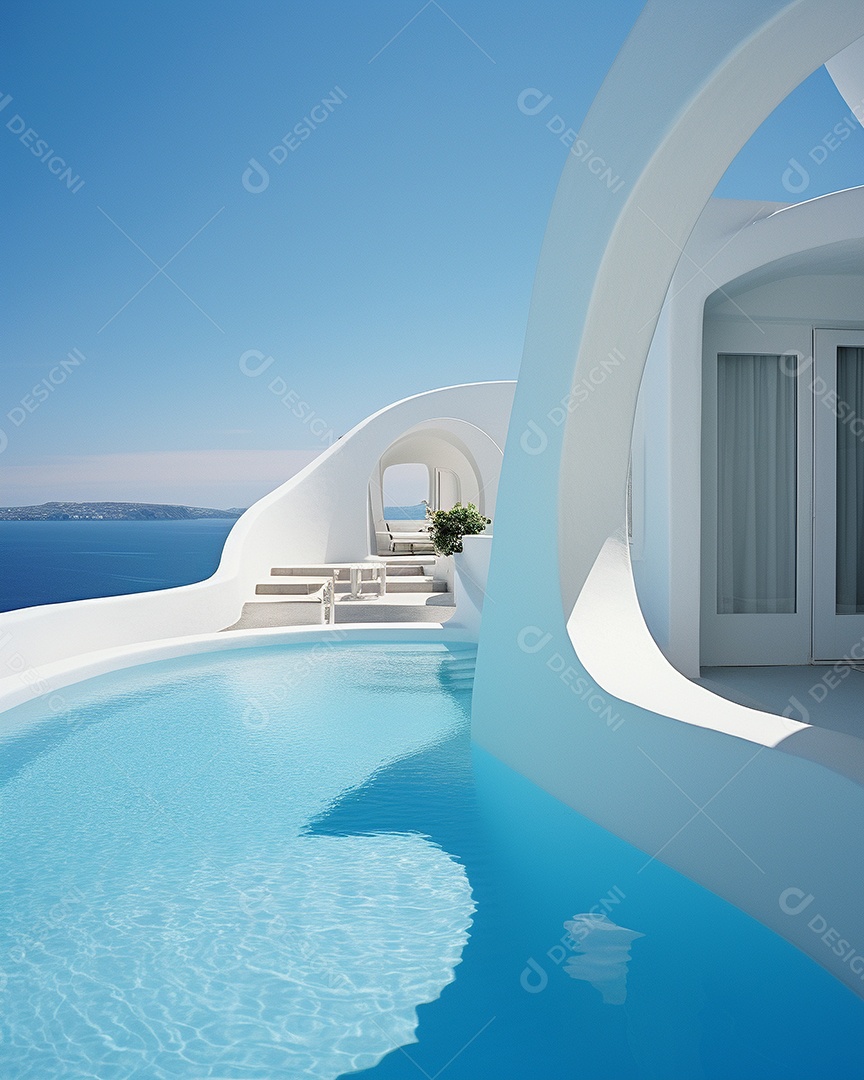 Projeto de casa do arquiteto Santorini Grécia com piscina externa
