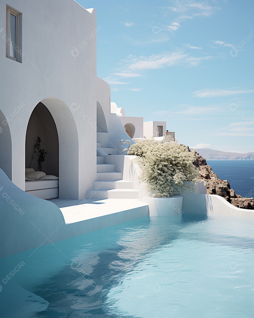 Projeto de casa do arquiteto Santorini Grécia com piscina externa
