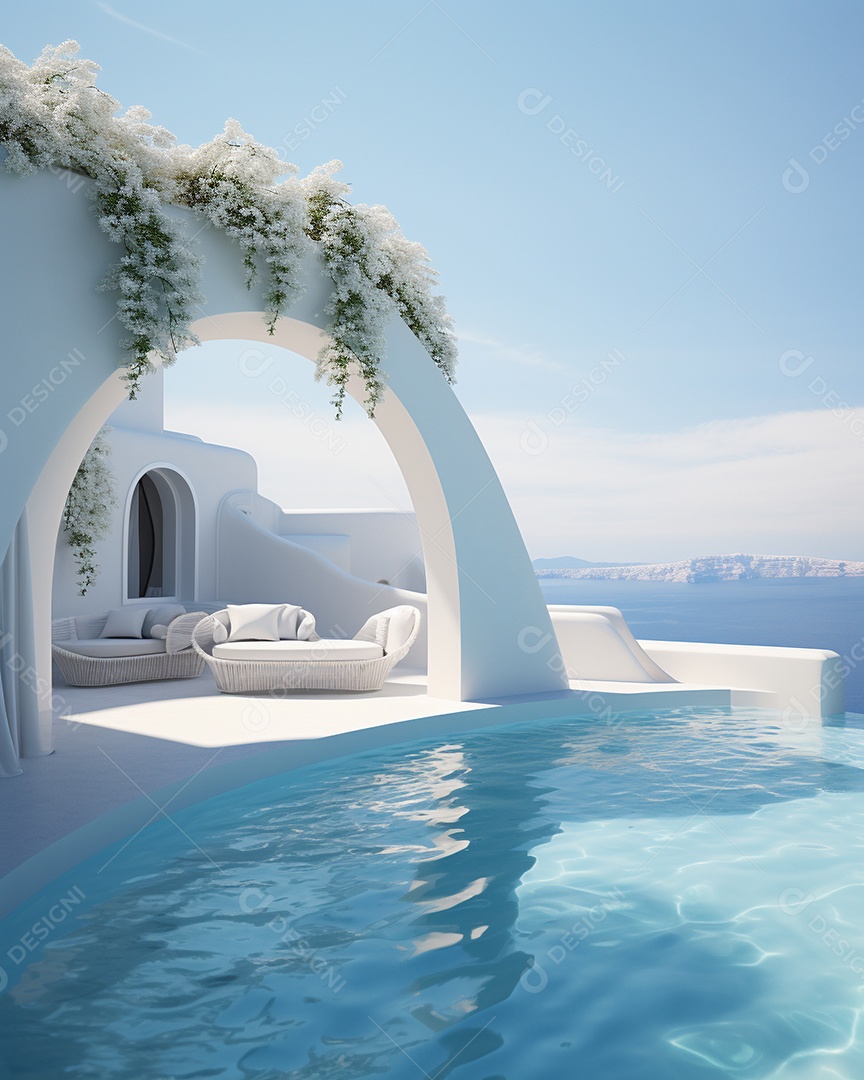 Projeto de casa do arquiteto Santorini Grécia com piscina externa