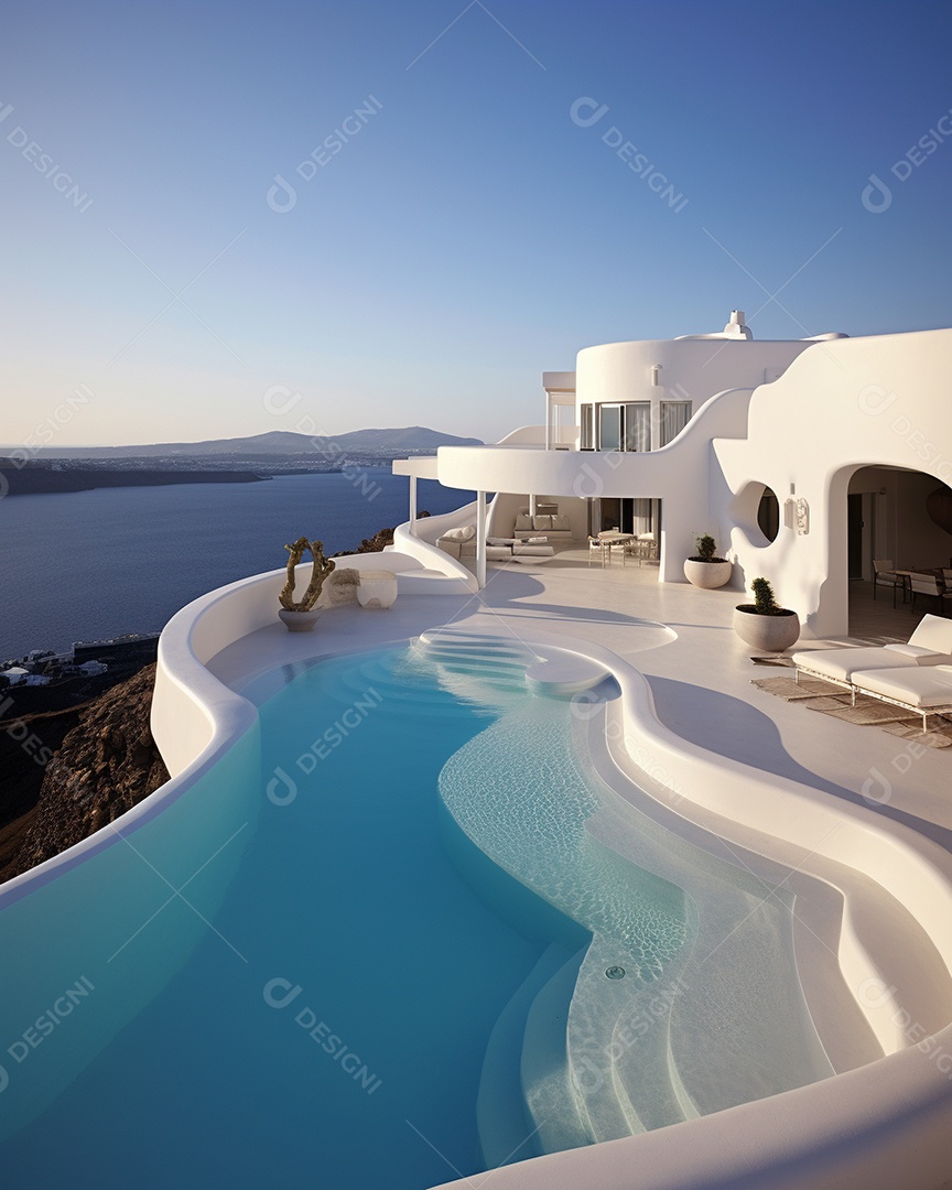 Projeto de casa do arquiteto Santorini Grécia com piscina externa