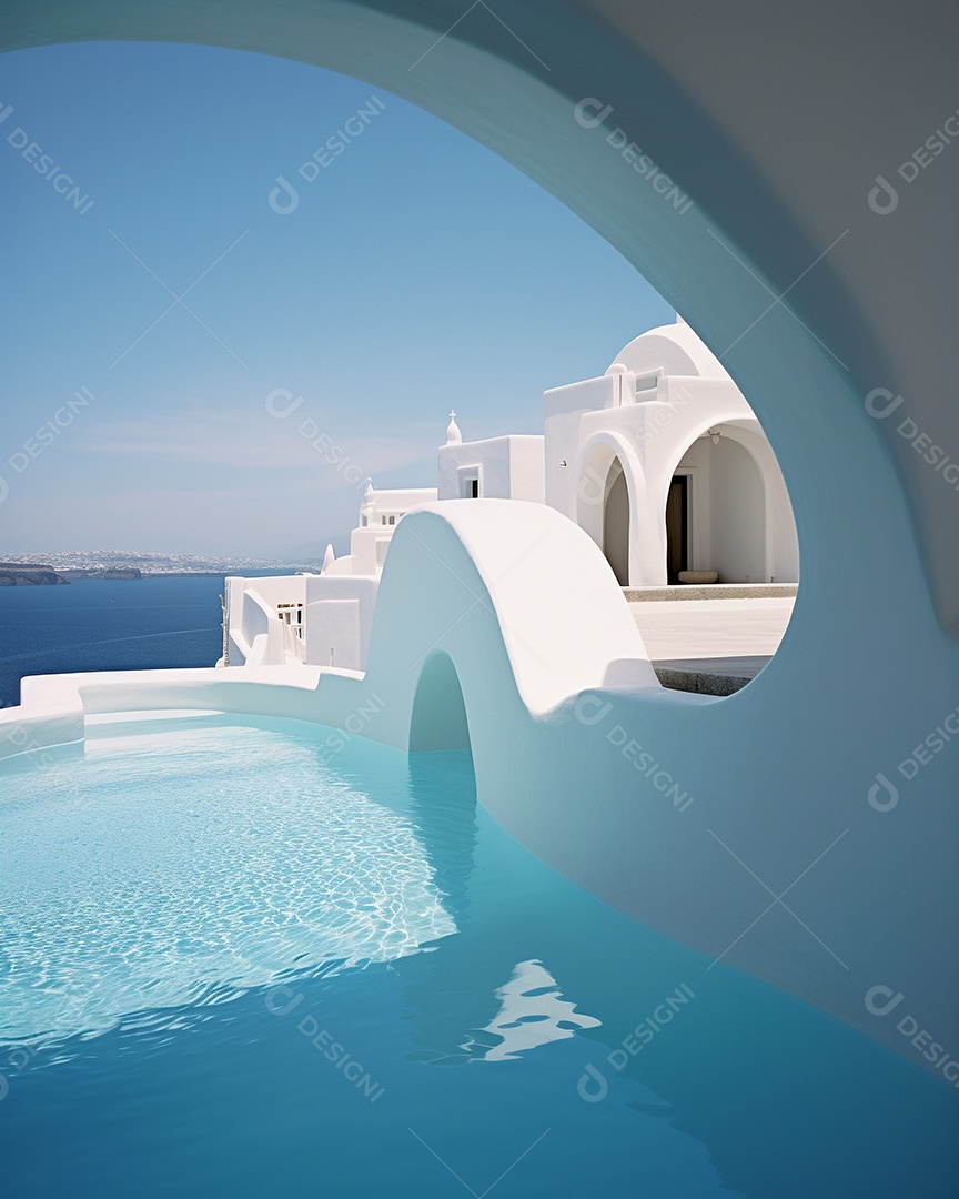 Projeto de casa do arquiteto Santorini Grécia com piscina externa