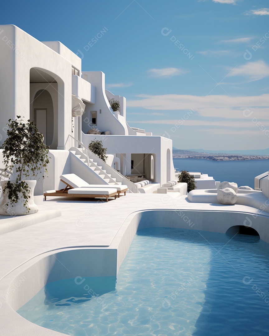 Projeto de casa do arquiteto Santorini Grécia com piscina externa