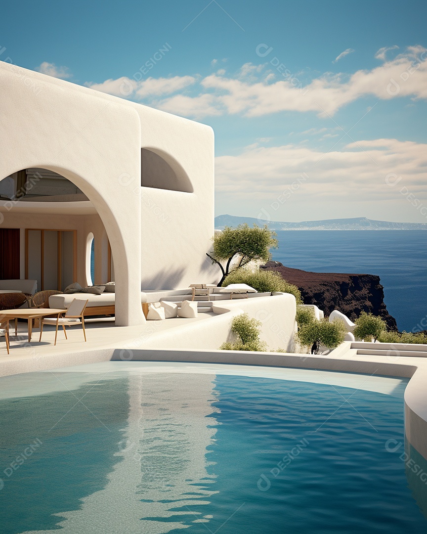 Projeto de casa do arquiteto Santorini Grécia com piscina externa
