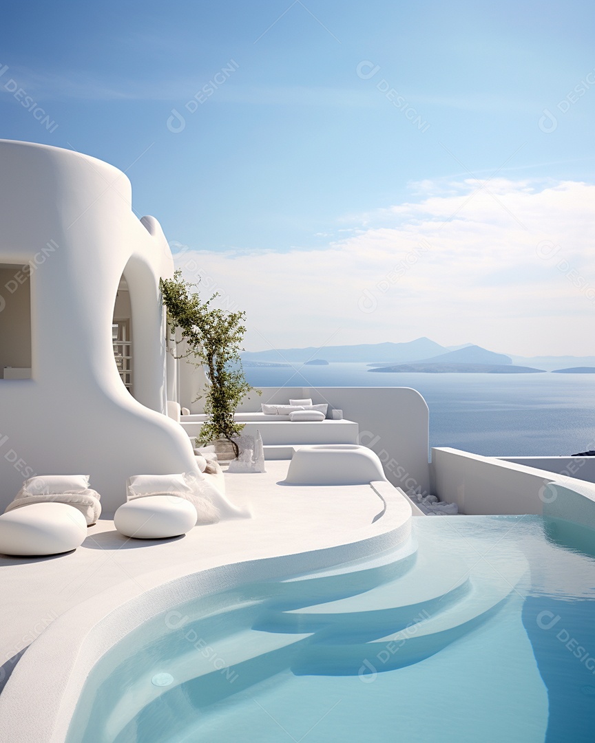 Projeto de casa do arquiteto Santorini Grécia com piscina externa