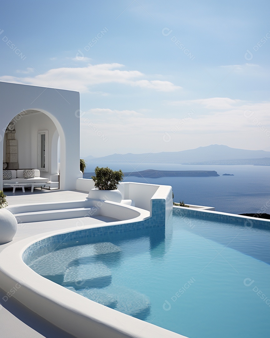 Projeto de casa do arquiteto Santorini Grécia com piscina externa