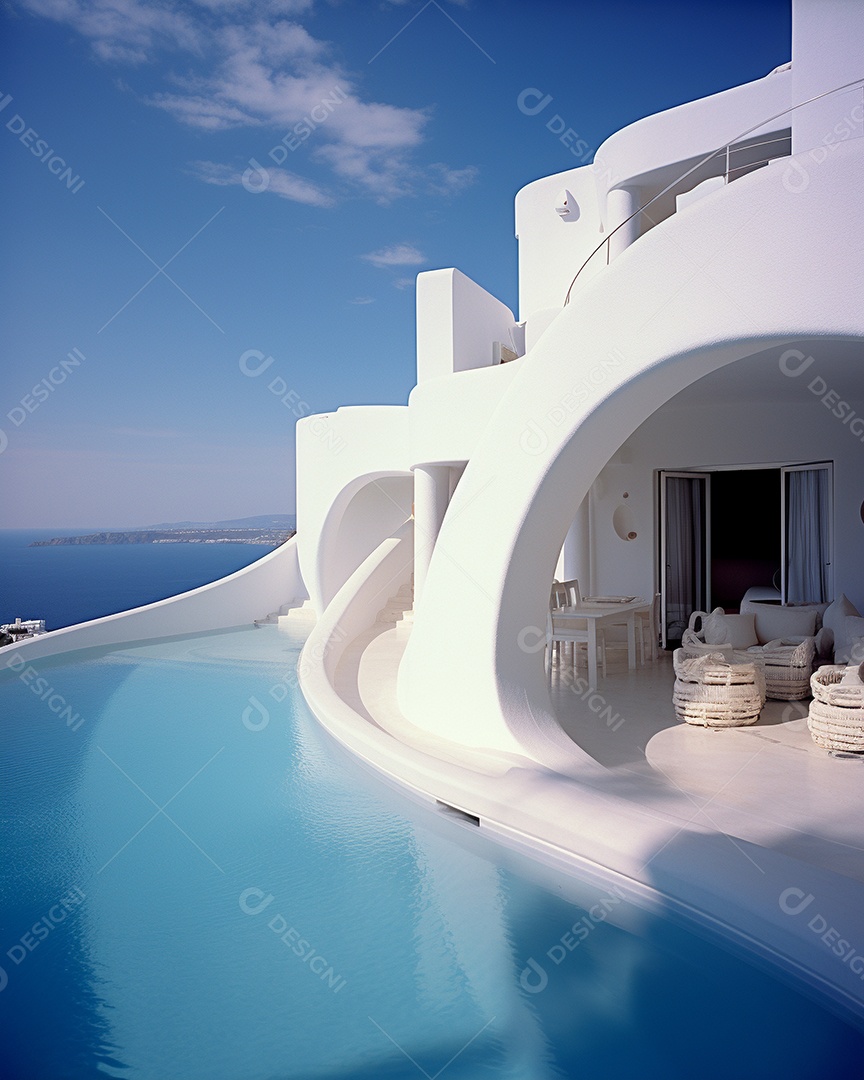 Projeto de casa do arquiteto Santorini Grécia com piscina externa
