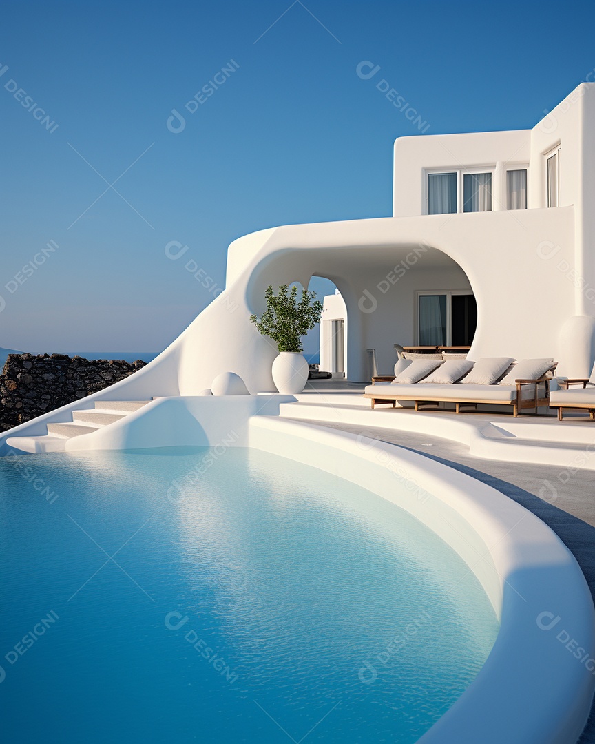 Projeto de casa do arquiteto Santorini Grécia com piscina externa