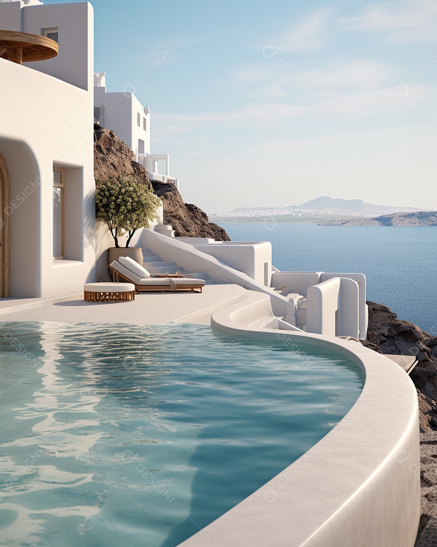 Projeto de casa do arquiteto Santorini Grécia com piscina externa