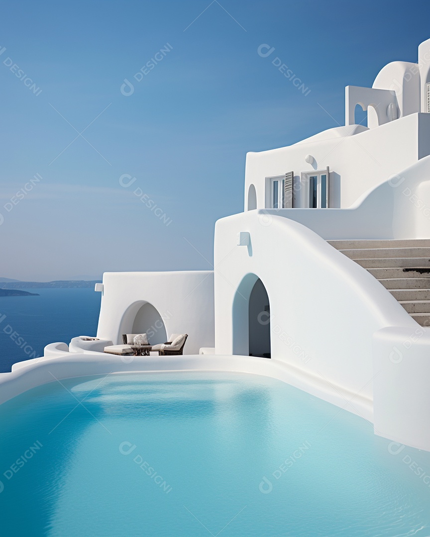Projeto de casa do arquiteto Santorini Grécia com piscina externa