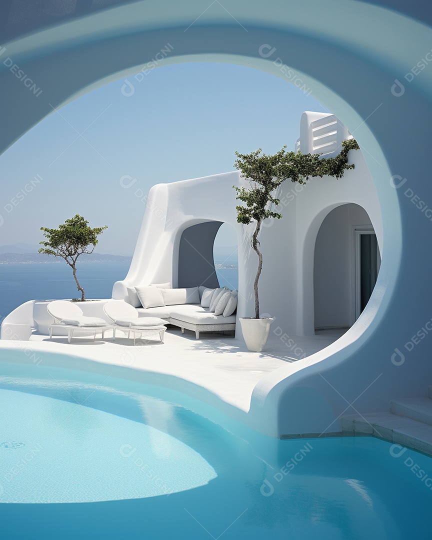 Projeto de casa do arquiteto Santorini Grécia com piscina externa