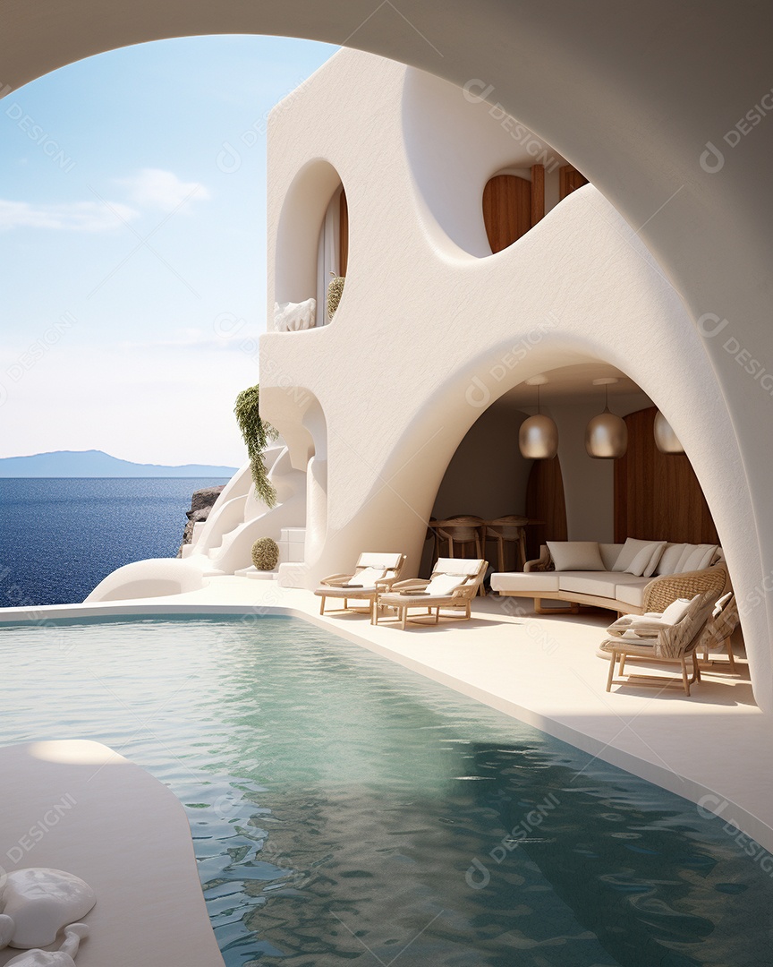 Projeto de casa do arquiteto Santorini Grécia com piscina externa