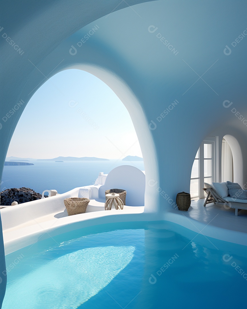Projeto de casa do arquiteto Santorini Grécia com piscina externa