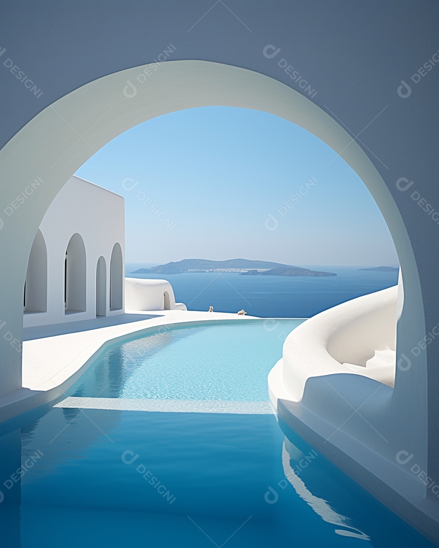 Projeto de casa do arquiteto Santorini Grécia com piscina externa