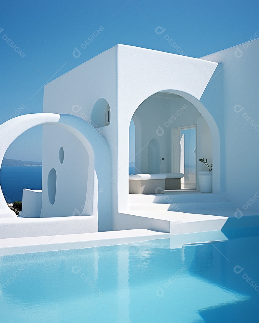 Projeto de casa do arquiteto Santorini Grécia com piscina externa