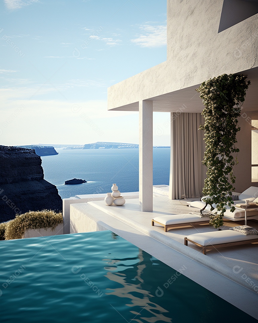Projeto de casa do arquiteto Santorini Grécia com piscina externa