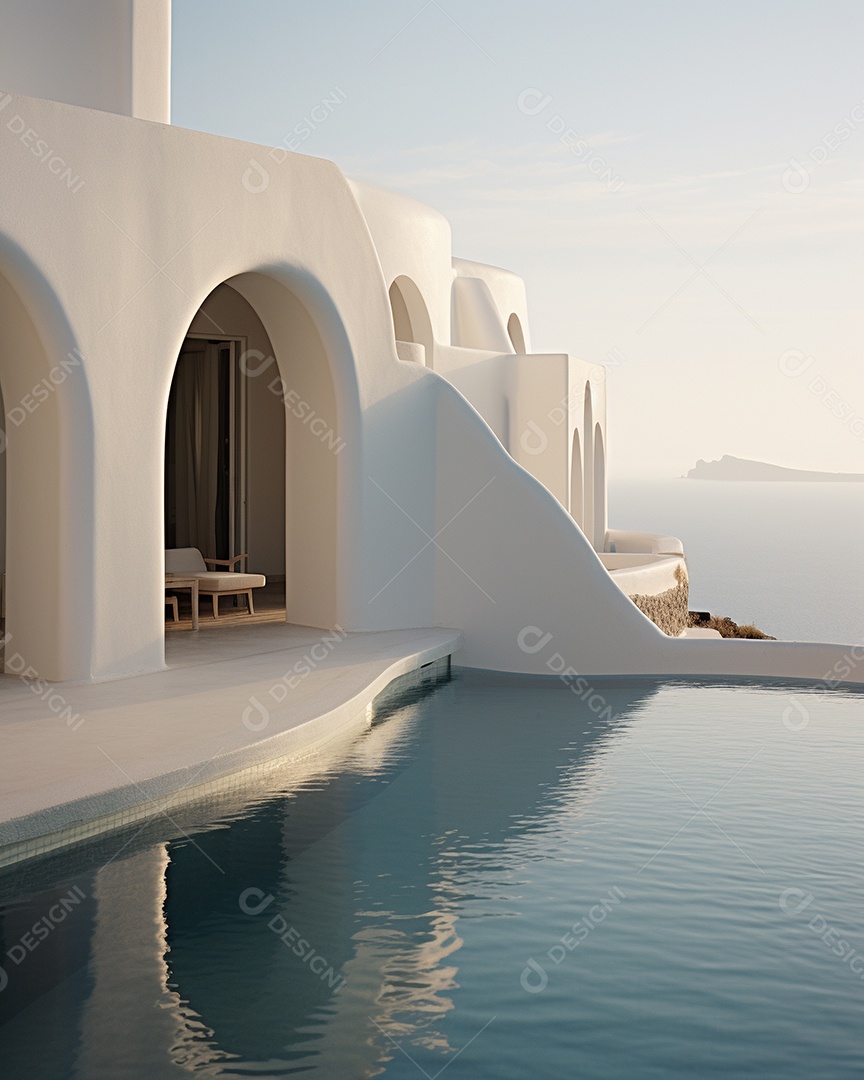 Projeto de casa do arquiteto Santorini Grécia com piscina externa