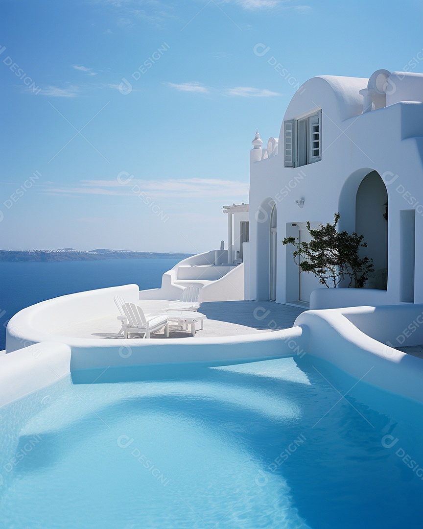 Projeto de casa do arquiteto Santorini Grécia com piscina externa