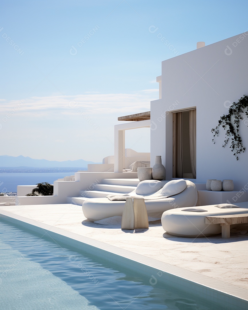 Projeto de casa do arquiteto Santorini Grécia com piscina externa