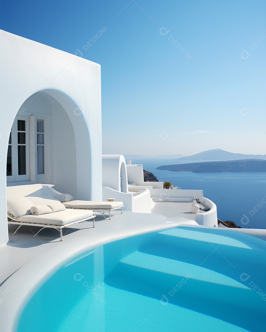 Projeto de casa do arquiteto Santorini Grécia com piscina externa