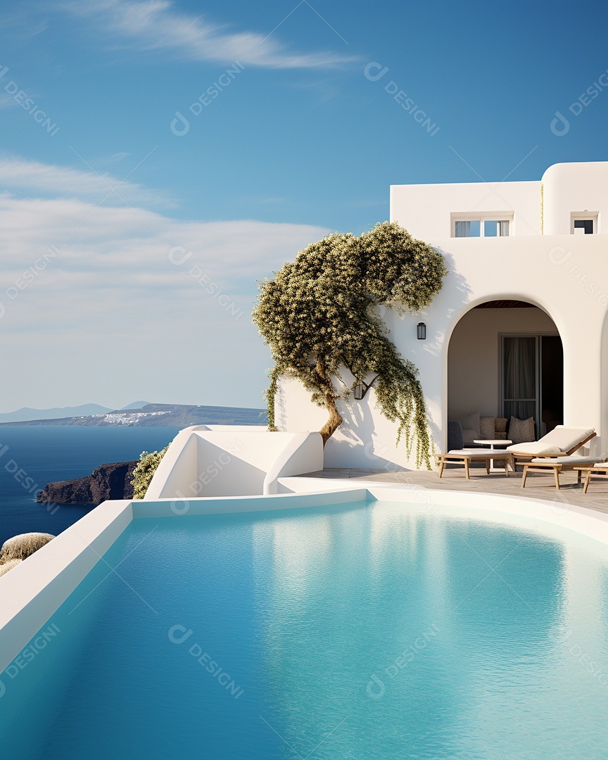 Projeto de casa do arquiteto Santorini Grécia com piscina externa