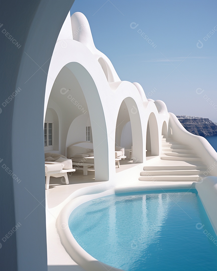 Projeto de casa do arquiteto Santorini Grécia com piscina externa