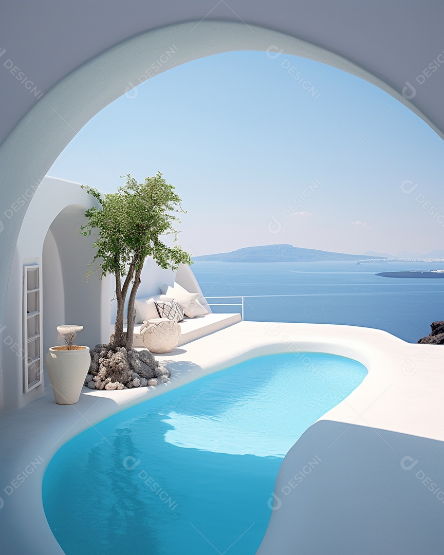Projeto de casa do arquiteto Santorini Grécia com piscina externa