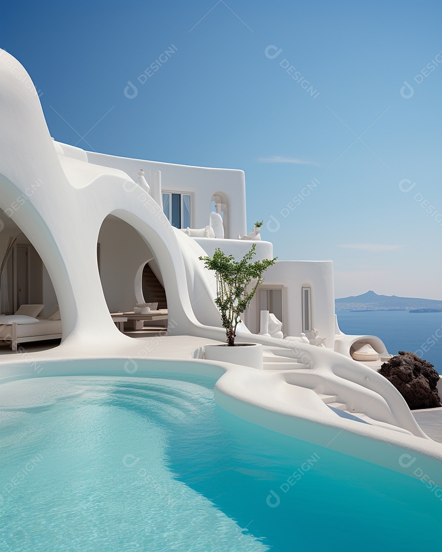 Projeto de casa do arquiteto Santorini Grécia com piscina externa